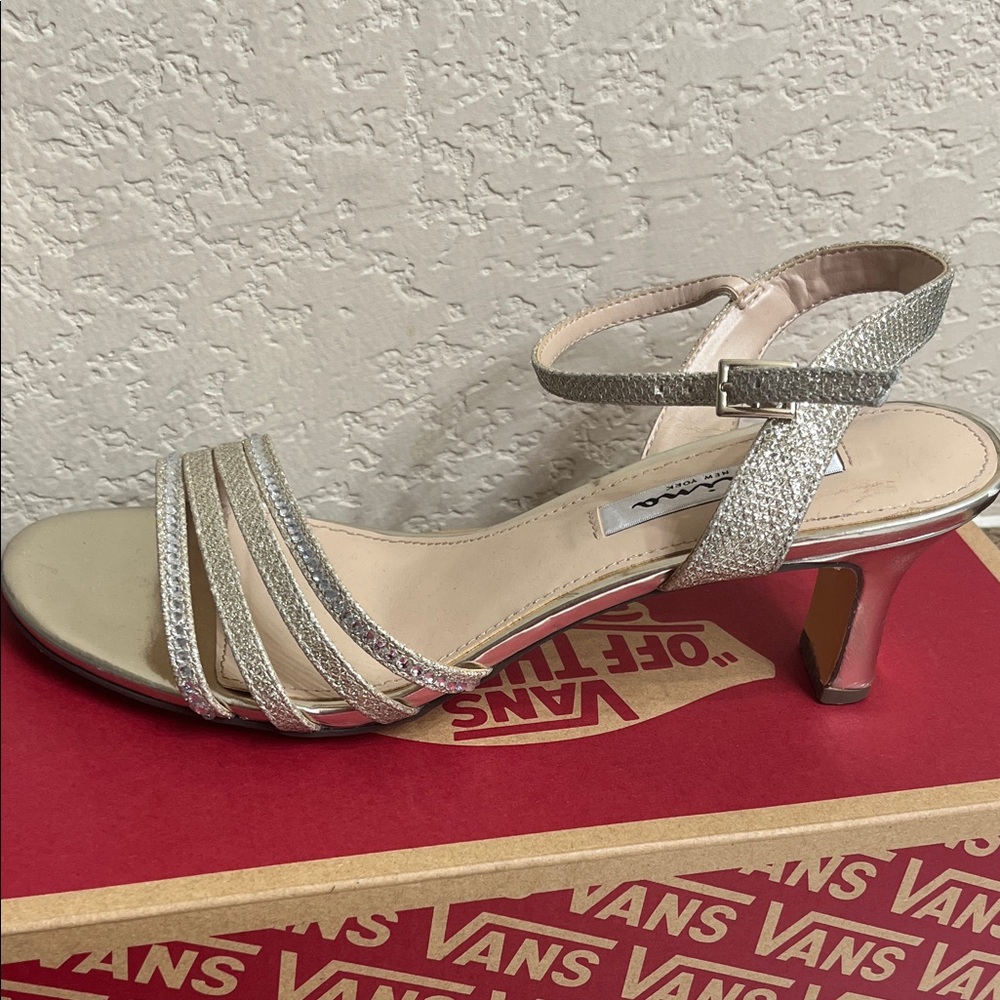 Steve Madden Glittering Silver and Cream Heels